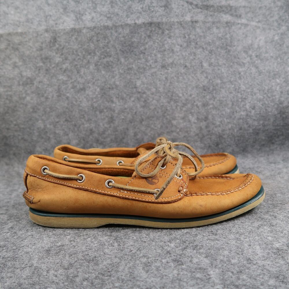 Timberland Boat Shoes Mens 9 Leather Casual Moc Toe Two Eye Brown Retro Classic